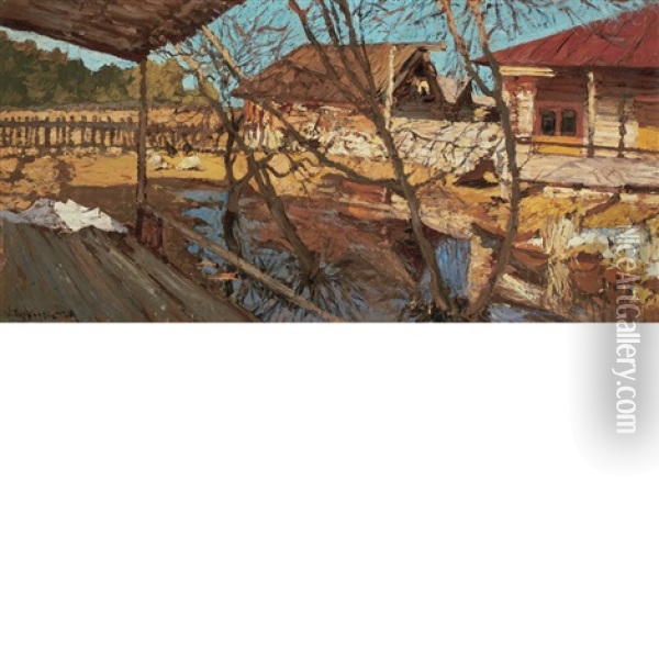 Farm, Vyska, Russia Oil Painting - Leonard (Leonid) Viktorovich Turzhansky