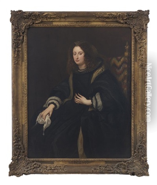 Portrait Of A Gentle Lady In Mourning, Seated In A Bargello Chair Oil Painting - Giovan Bernardo Carbone