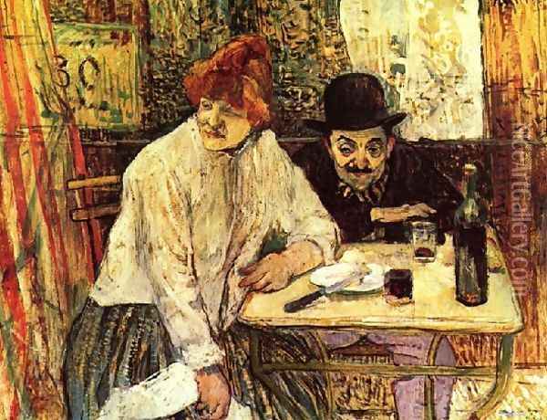 In The Restaurant La Mie Oil Painting - Henri De Toulouse-Lautrec