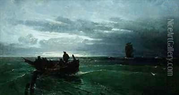 Figures in a rowing boat offshore Oil Painting - Konstantinos (or Constantin) Bolanachi