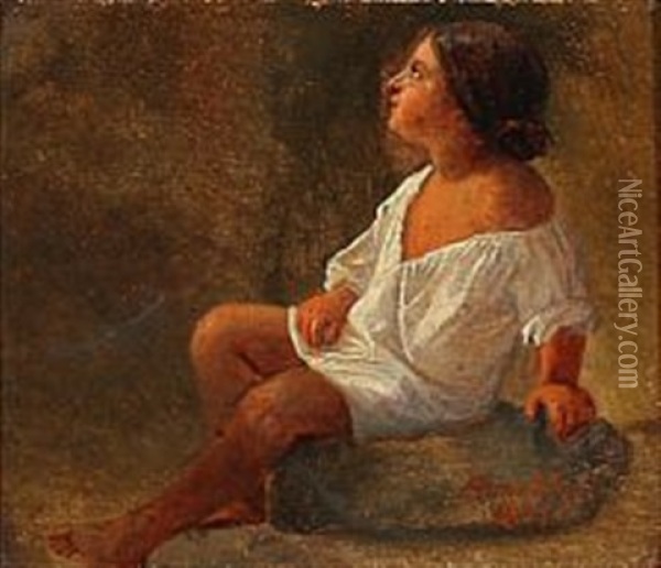 A Roman Girl In A White Shirt Oil Painting - Wilhelm Nicolai Marstrand