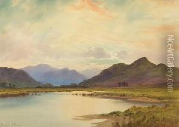 Veiled Light, Mountain & Moorland Marshes, Kurkcudbright Oil Painting - Edward Horace Thompson