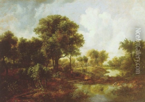 Landschaft Mit Teichen Oil Painting - Meindert Hobbema