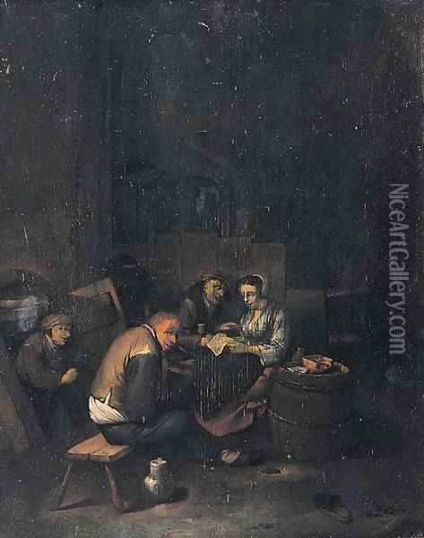 Peasants reading a letter in a tavern Oil Painting - Cornelis (Pietersz.) Bega