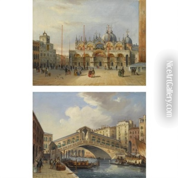 The Rialto (+ San Marco, Venice; Pair) Oil Painting - Carlo Grubacs
