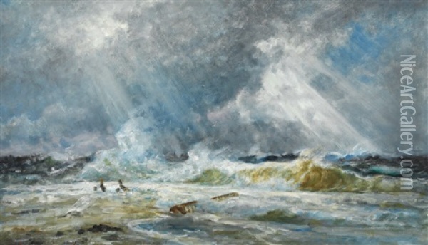 The Sea In Uproar At Grenen, Skagen Oil Painting - Holger Henrik Herholdt Drachmann