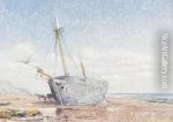 A Boat A Low Tide Oil Painting - Benjamin Williams Leader