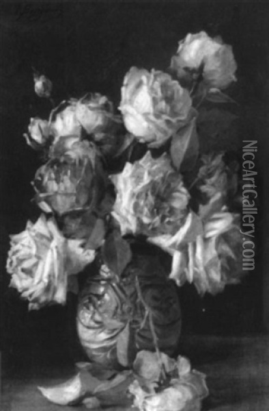 An Arrangement Of Roses Oil Painting - Licinio Barzanti