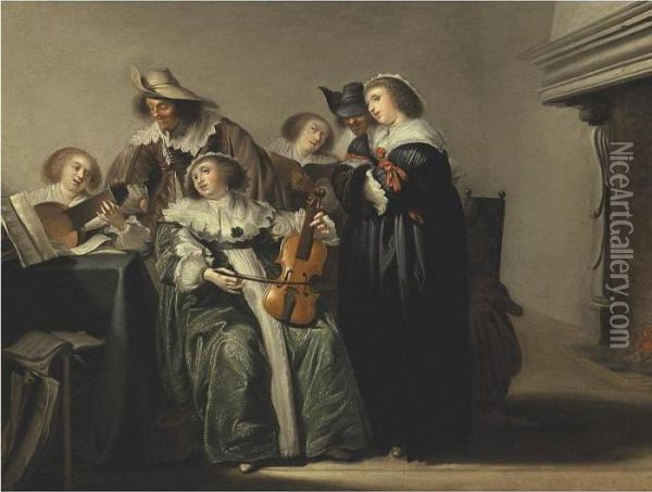 A Musical Company Oil Painting - Pieter Codde