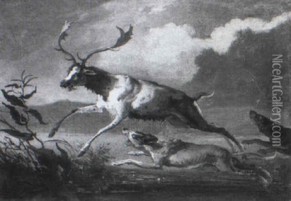 Hounds Chasing A Stag Oil Painting - Abraham Danielsz Hondius
