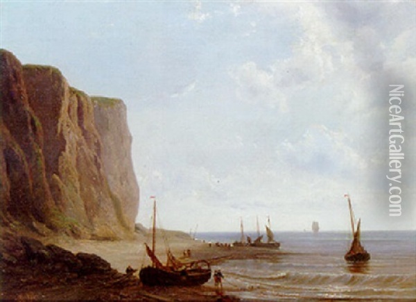 Shipping Along A Rocky Coastline Oil Painting - Johan Hendrik Meyer
