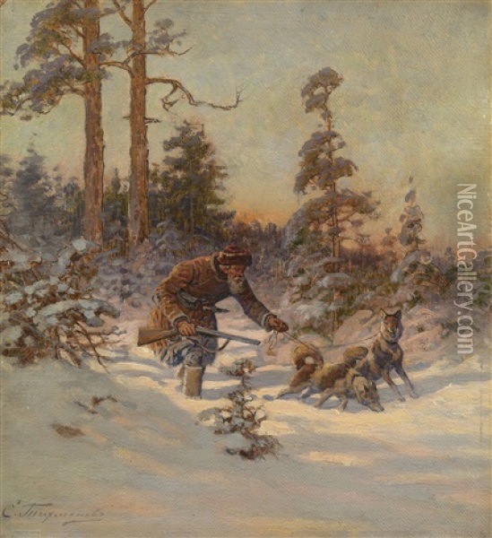 Hunting Scene Oil Painting - Efim A. Tikhmenev