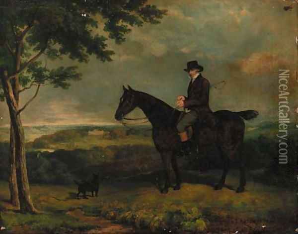 A gentleman on a hunter, with a terrier, Harewood House beyond Oil Painting - Eden Upton Eddis