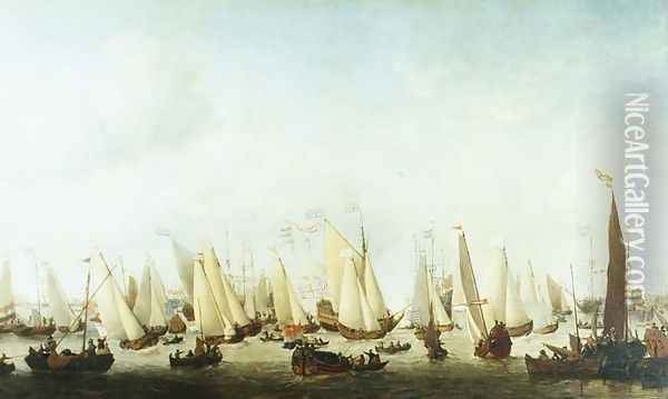 Embarkation of Charles II at Scheveningen, 1660 Oil Painting - Willem van de Velde the Younger