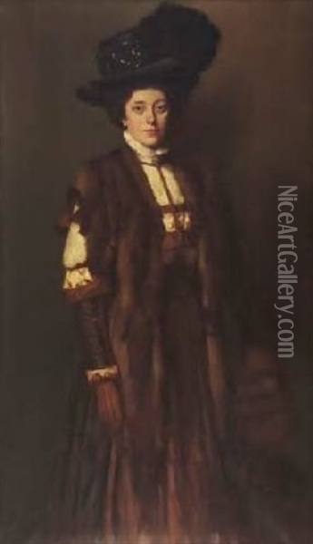Three-quarter Length Portrait Of Mrs Matthew Dickie (+ Mr Matthew Dickie; Pair) Oil Painting - David Gauld