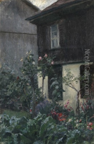 Rosenstocke Im Garten Oil Painting - Robert Hoffmann