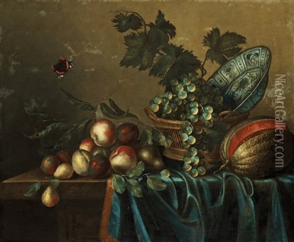 Still Life With Fruits And A Butterfly Oil Painting - Gillis Gillisz. de Berch