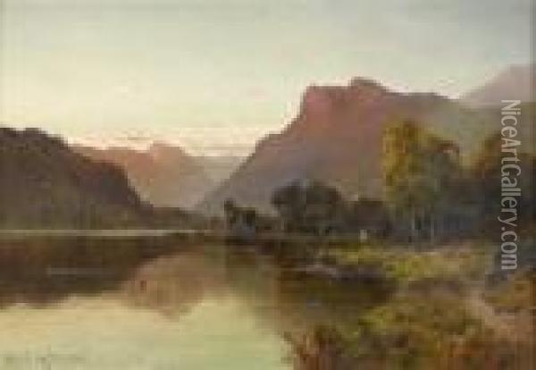 The Falcon Crag, Lodore Oil Painting - Alfred de Breanski