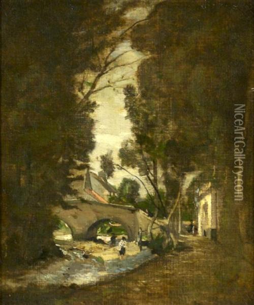Village Scene Oil Painting - Henri-Joseph Harpignies