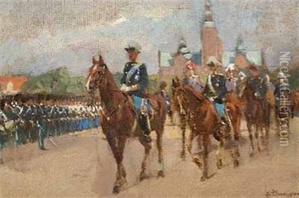 Rosenborg Eksercerplads 4. Juni 1912 (preliminary Study) Oil Painting - Erik Ludwig Henningsen