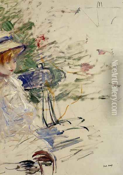 Little Girl In A Garden Oil Painting - Berthe Morisot