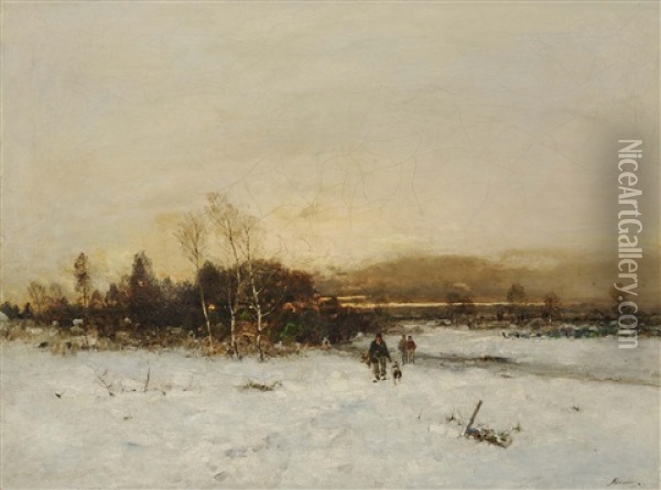 Winter Landscape At Dusk Oil Painting - Anton Windmaier the Elder
