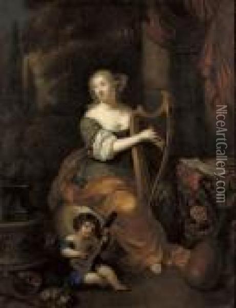 Portrait Of Madame De Montespan With Her Infant Son The Duc De Maine Oil Painting - Caspar Netscher