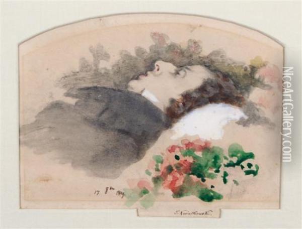 Frederic Chopin On His Deathbead Oil Painting - Teofil Kwiatkowski