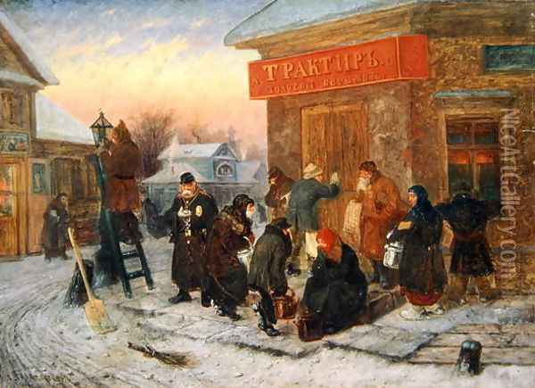 Morning at the Tavern, The Golden Bank Oil Painting - Leonid Ivanovich Solomatkin