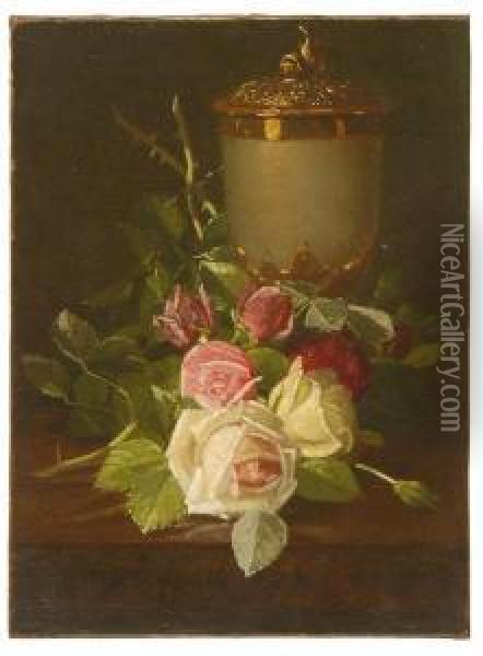 Still Life With Roses Oil Painting - Edward Chalmers Leavitt