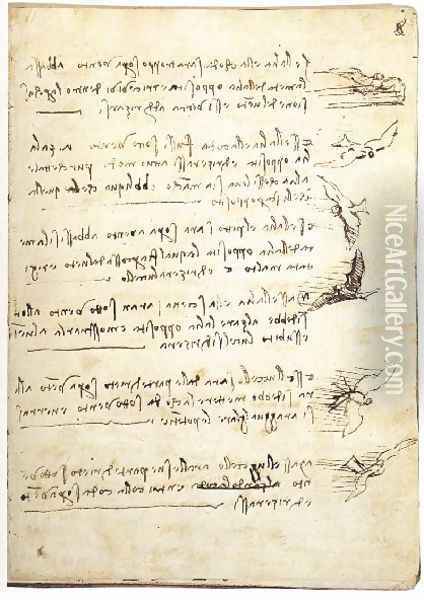 Codex On The Flight Of Birds Oil Painting - Leonardo Da Vinci