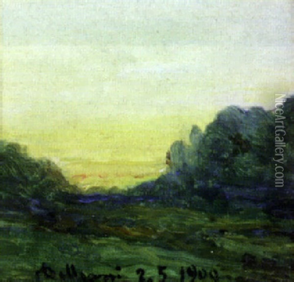 Landscape At Sunset Oil Painting - Lorenzo Delleani