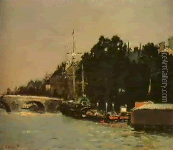 La Seine Au Pont St. Michel Oil Painting - Hippolyte Camille Delpy