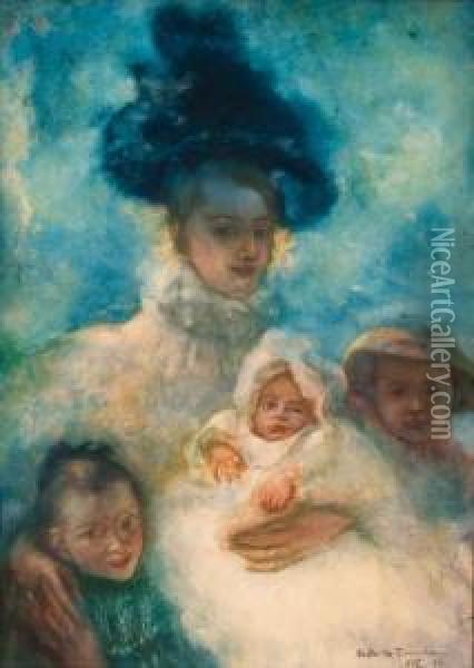 Sa Famille Oil Painting - Gaston de Latouche