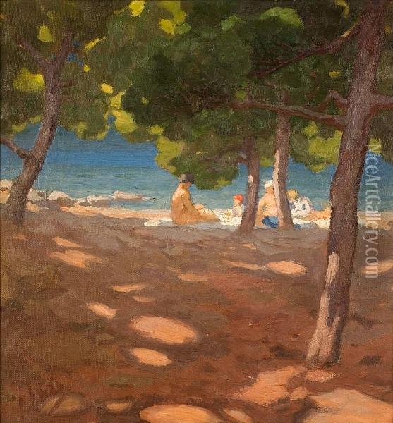 At The Beach Oil Painting - Nicholaos Othoneos