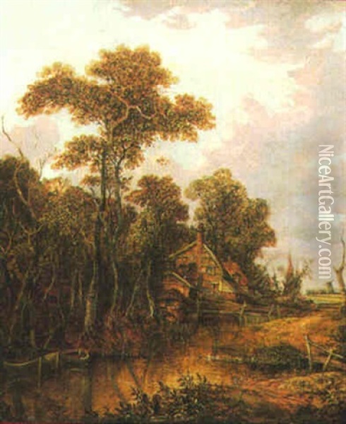Rural Landscape With Cottage By A River Oil Painting - Joseph Paul