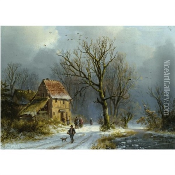 Winter In Het Bosch - Winter In The Woods Oil Painting - Barend Cornelis Koekkoek