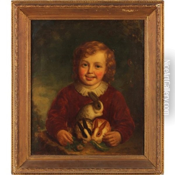Portrait Of A Young Boy With Rabbits Oil Painting - Alexander Keith