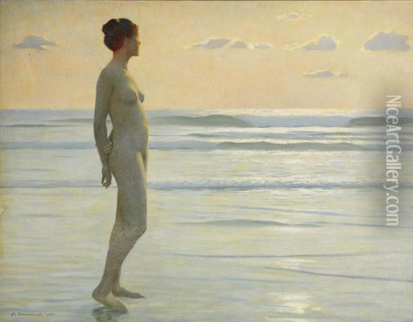 Madchen Am Strand Oil Painting - Max Nonnenbruch