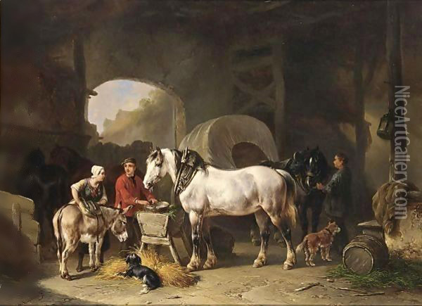 Tending The Horses Oil Painting - Wouterus Verschuur
