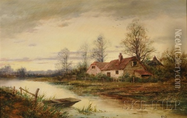 Cottage By The River Oil Painting - George Cole