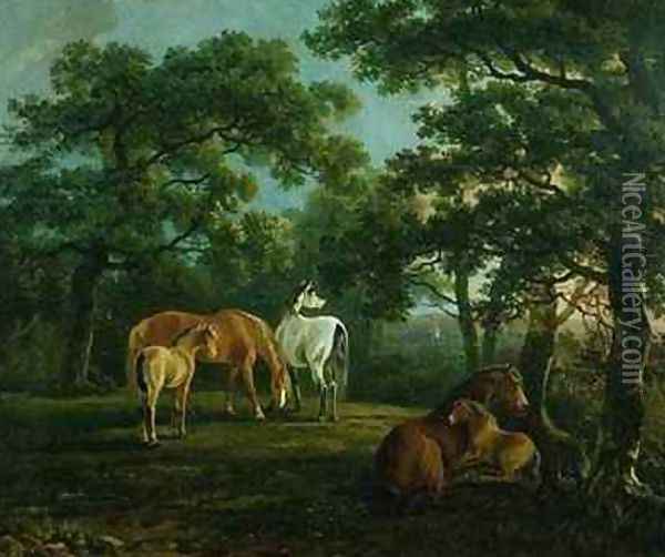 Horses in a Landscape Oil Painting - S. & Barrett, G. Gilpin