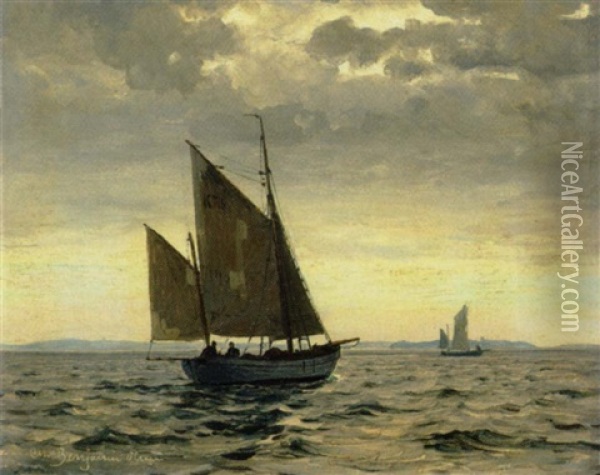 Fiskerbade Pa Havet Oil Painting - Christian Benjamin Olsen