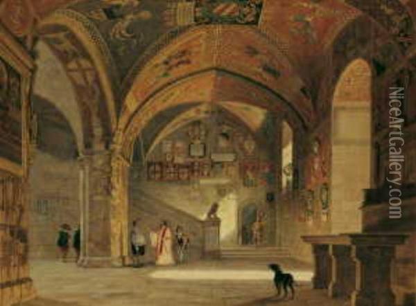 Treppenhalle In Einem Italienischen Rathaus Des Mittelalters Oil Painting - Carl Friedrich H. Werner
