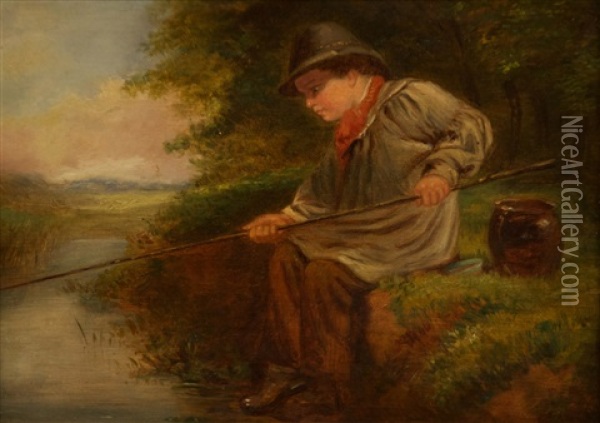 The Young Angler Oil Painting - Charles Hunt