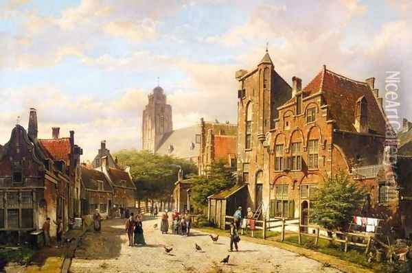 Dutch Street Oil Painting - Willem Koekkoek