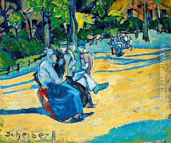 In The Park (varosliget), Early 1920s Oil Painting - Hugo Scheiber