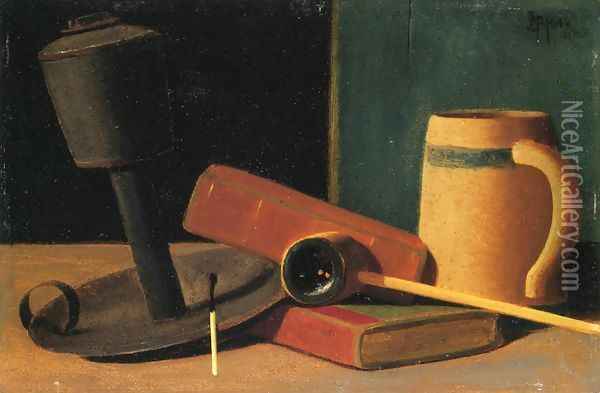 Still Life with Pipe and Mug Oil Painting - John Frederick Peto