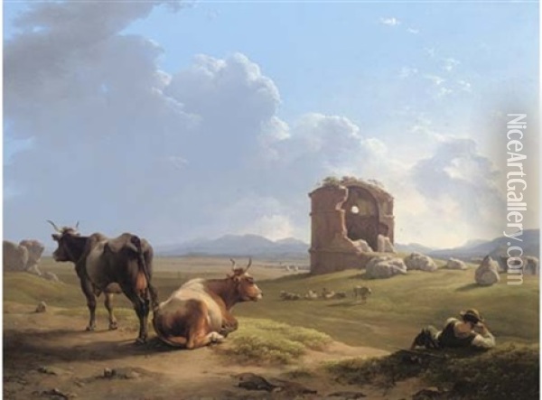 The Roman Campagna, The Tor De' Schiavi Oil Painting - Hendrik Voogd