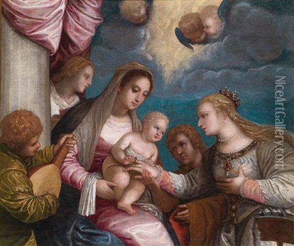 Die Mystische Vermahlung Der Heiligen Katharina Oil Painting - Carlo Caliari